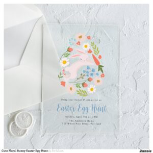 Cute Floral Bunny Easter Egg Hunt Acrylic Invitations