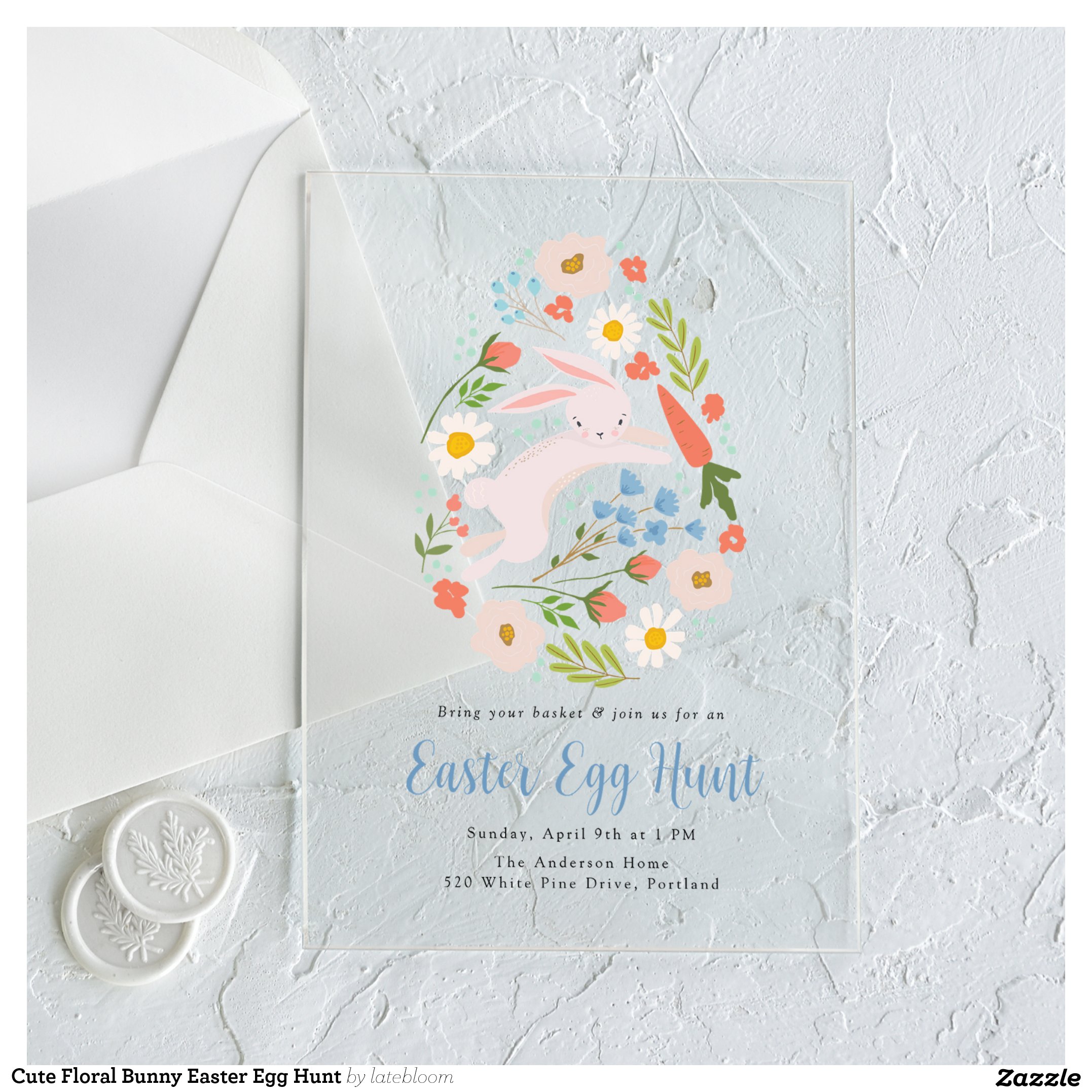 Cute Floral Bunny Easter Egg Hunt Acrylic Invitations