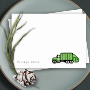 Cute Green Garbage Truck Kids Any Age Birthday Note Card
