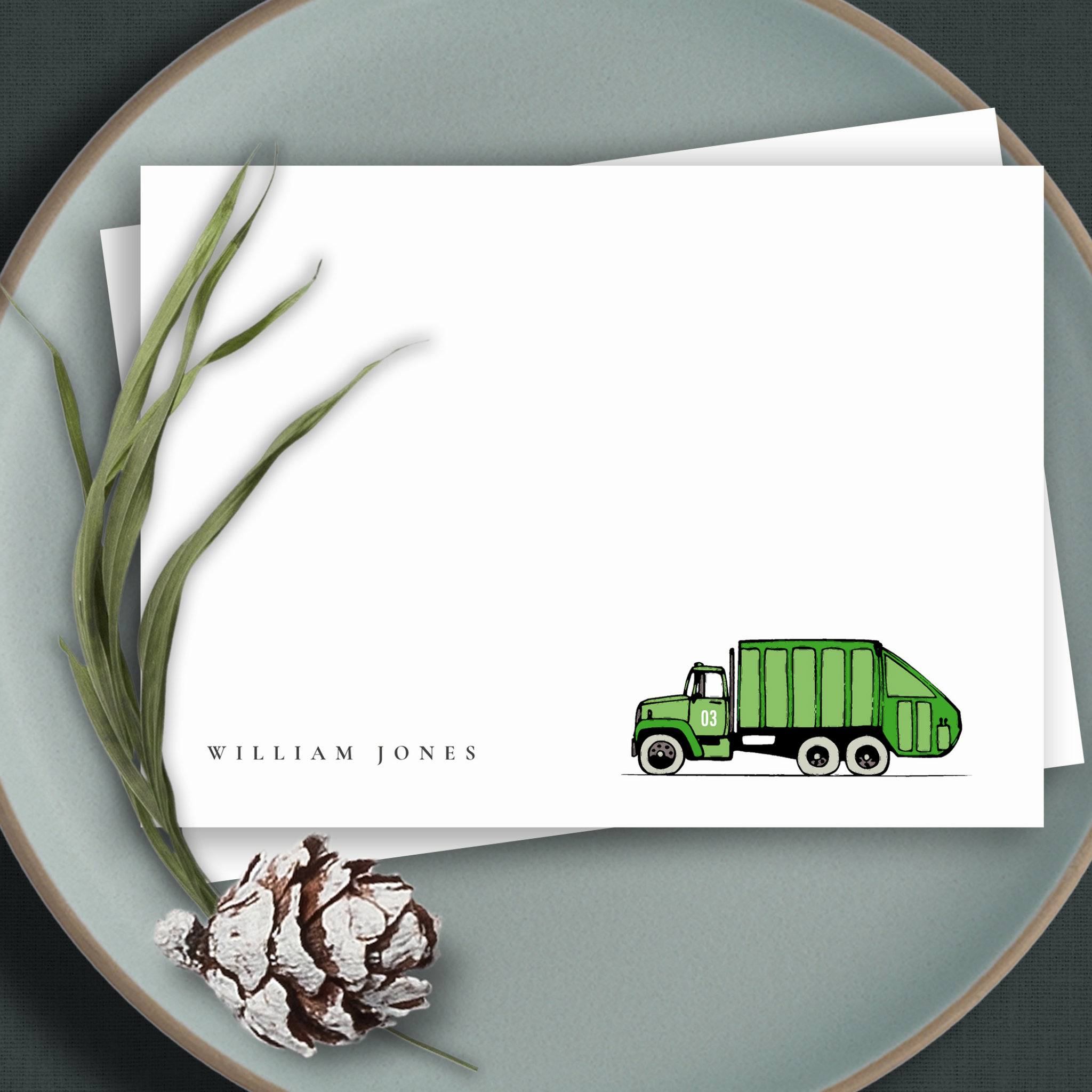 Cute Green Garbage Truck Kids Any Age Birthday Note Card