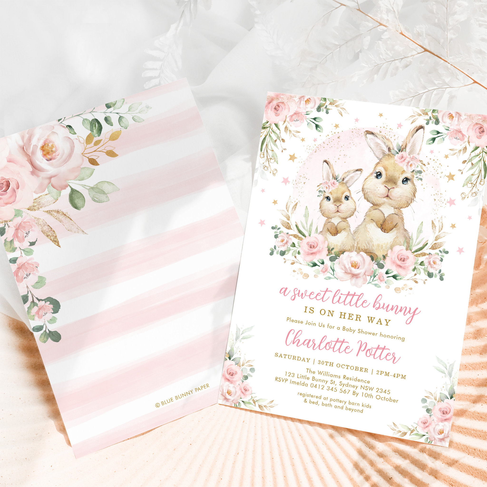 Cute Greenery Rabbit Easter Bunny Birthday Party I Invitation