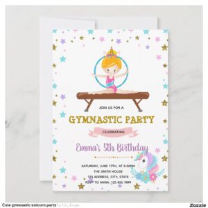 Cute gymnastic unicorn party invitation