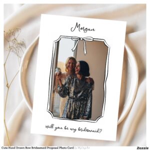 Cute Hand Drawn Bow Bridesmaid Proposal Photo Card
