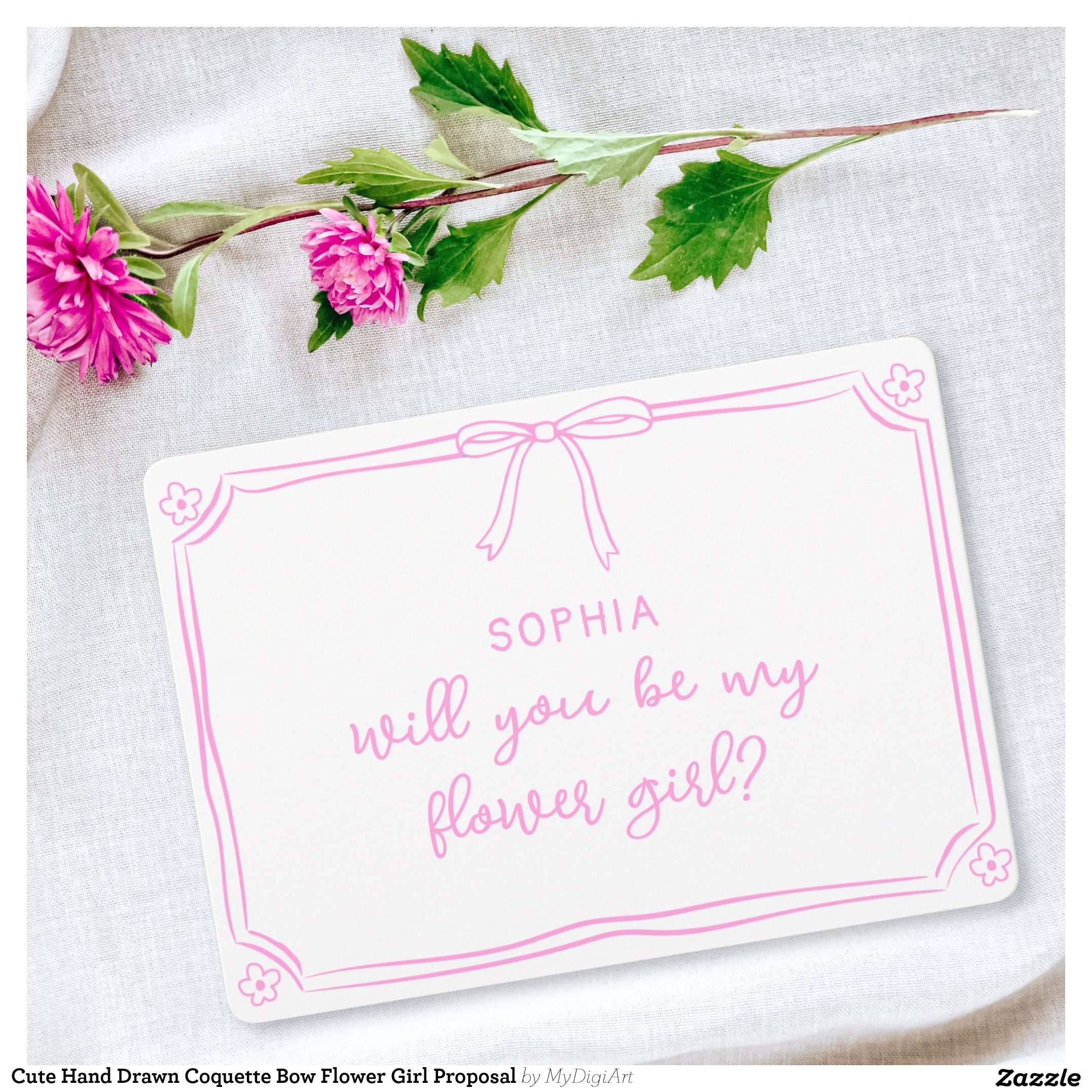 Cute Hand Drawn Coquette Bow Flower Girl Proposal Card