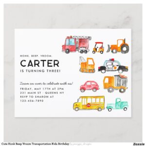 Cute Honk Beep Vroom Transportation Kids Birthday Postcard