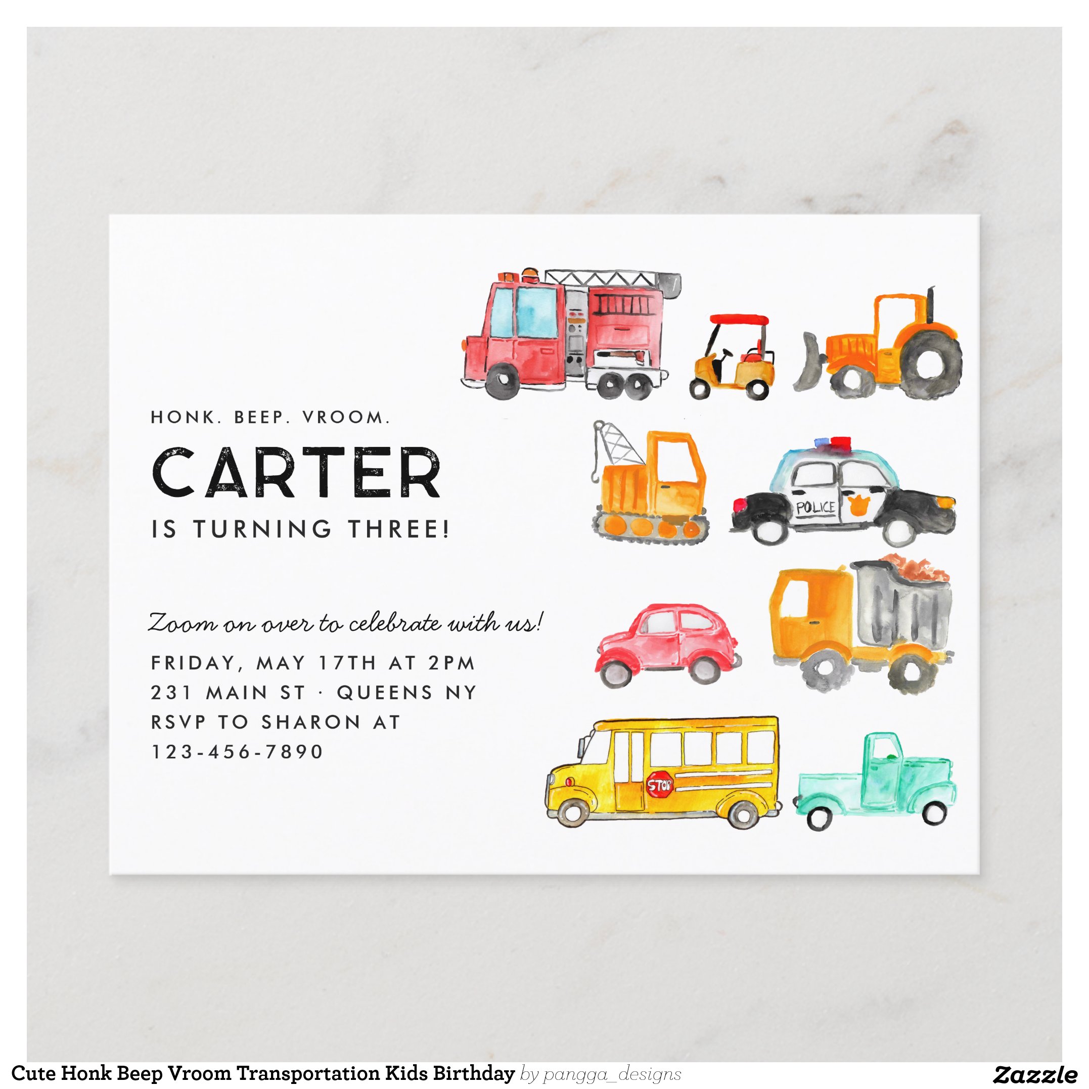 Cute Honk Beep Vroom Transportation Kids Birthday Postcard