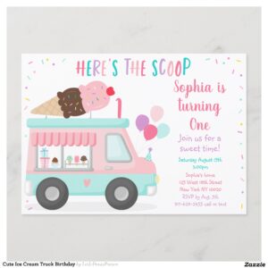 Cute Ice Cream Truck Birthday Invitation