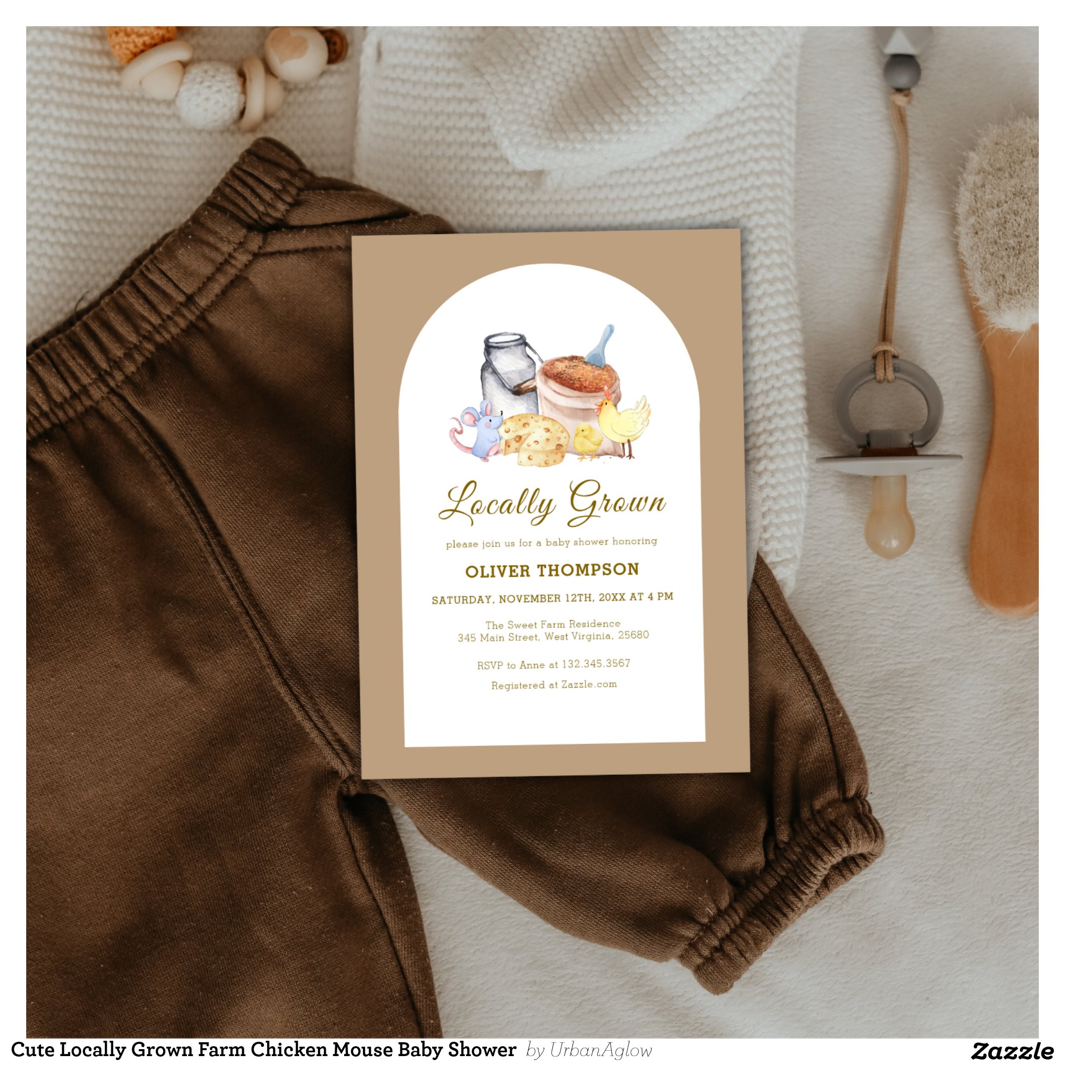 Cute Locally Grown Farm Chicken Mouse Baby Shower Invitation