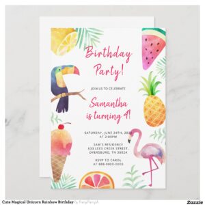 Cute Magical Unicorn Rainbow Birthday Invitation