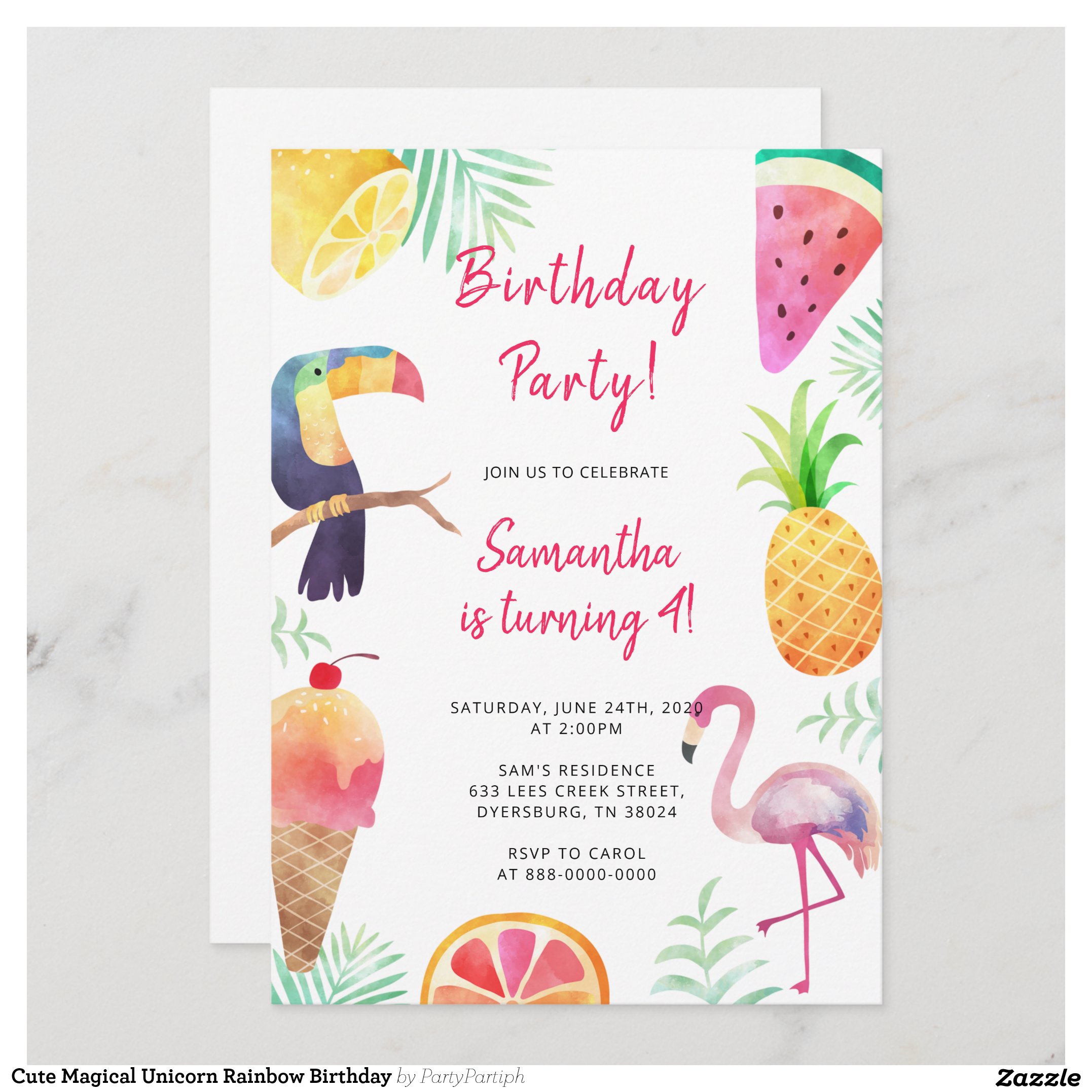 Cute Magical Unicorn Rainbow Birthday Invitation