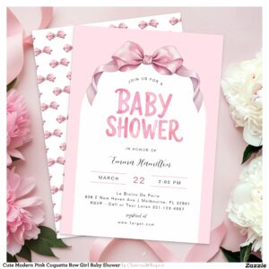 Cute Modern Pink Coquette Bow Girl Baby Shower Invitation