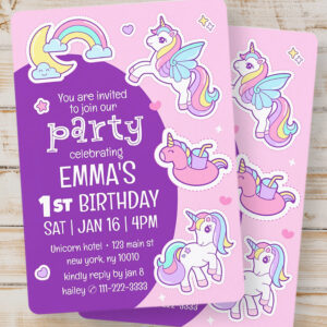 Cute Modern Rainbow Unicorns Kid's Birthday Party Invitation