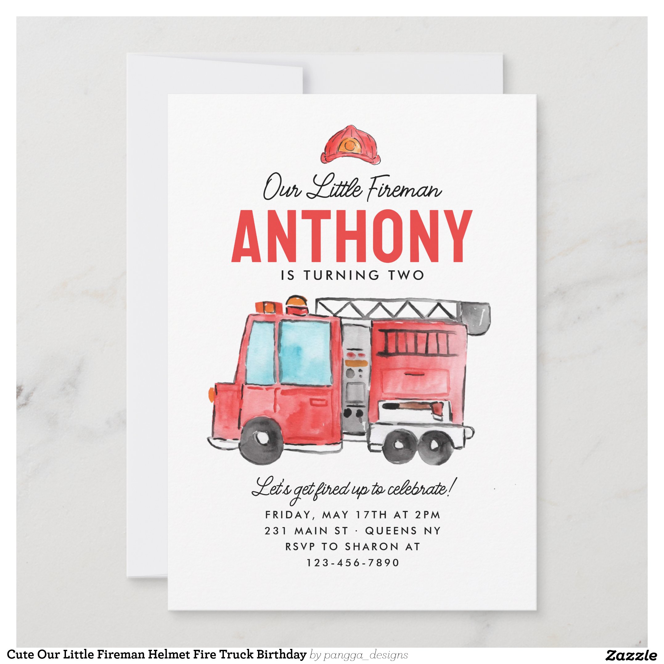 Cute Our Little Fireman Helmet Fire Truck Birthday Invitation