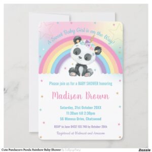 Cute Pandacorn Panda Rainbow Baby Shower Invitation