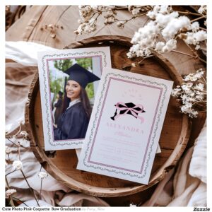 Cute Photo Pink Coquette Bow Graduation Invitation