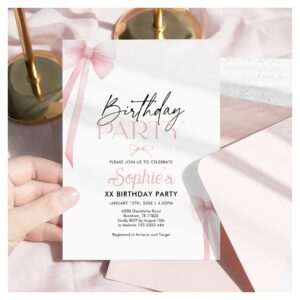 Cute Pink Bow Birthday Invitation