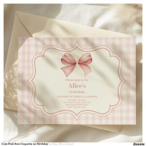 Cute Pink Bow Coquette 1st Birthday Invitation