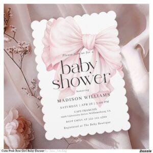 Cute Pink Bow Girl Baby Shower Invitation