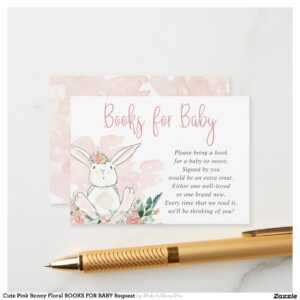 Cute Pink Bunny Floral BOOKS FOR BABY Request Enclosure Card