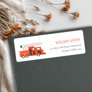Cute Red Firetruck Engine Kids Birthday Address Label