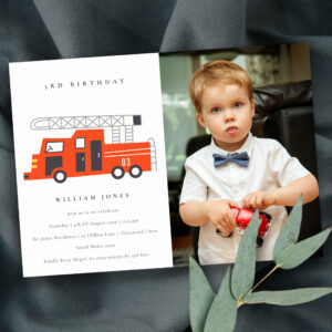 Cute Red Firetruck Kids Any Age Birthday Invite