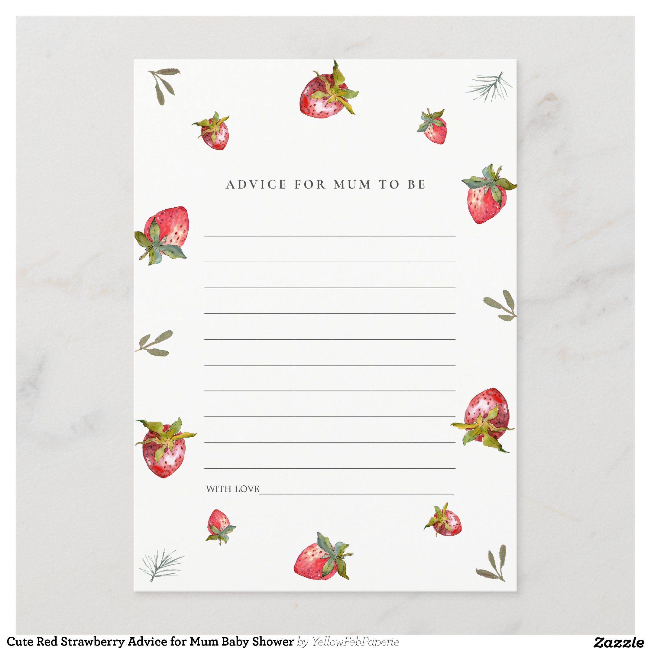 Cute Red Strawberry Advice for Mum Baby Shower Enclosure Card