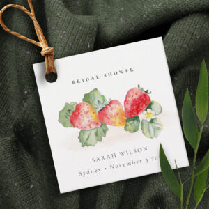 Cute Red Strawberry Leafy Foliage Bridal Shower Favor Tags