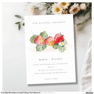 Cute Red Strawberry Leafy Foliage Vow Renewal Invitation