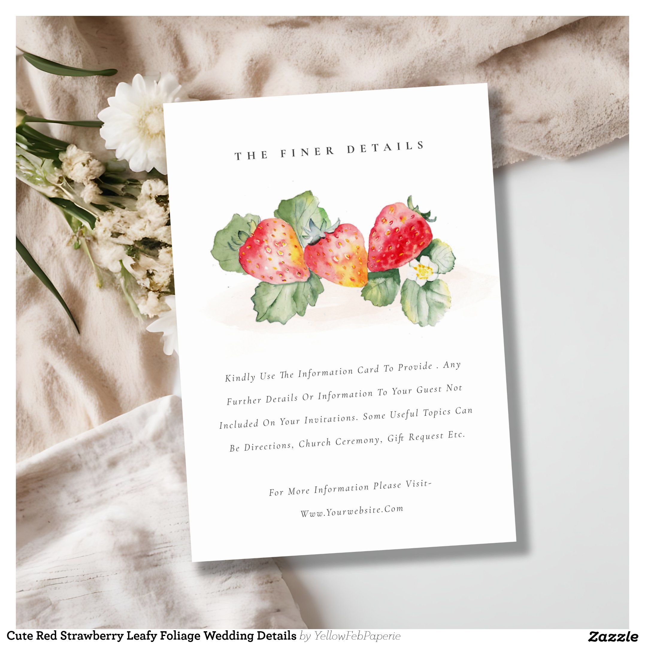 Cute Red Strawberry Leafy Foliage Wedding Details Enclosure Card