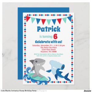 Cute Sharks Invitation Funny Birthday Party