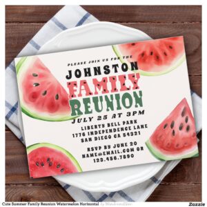 Cute Summer Family Reunion Watermelon Horizontal Invitation