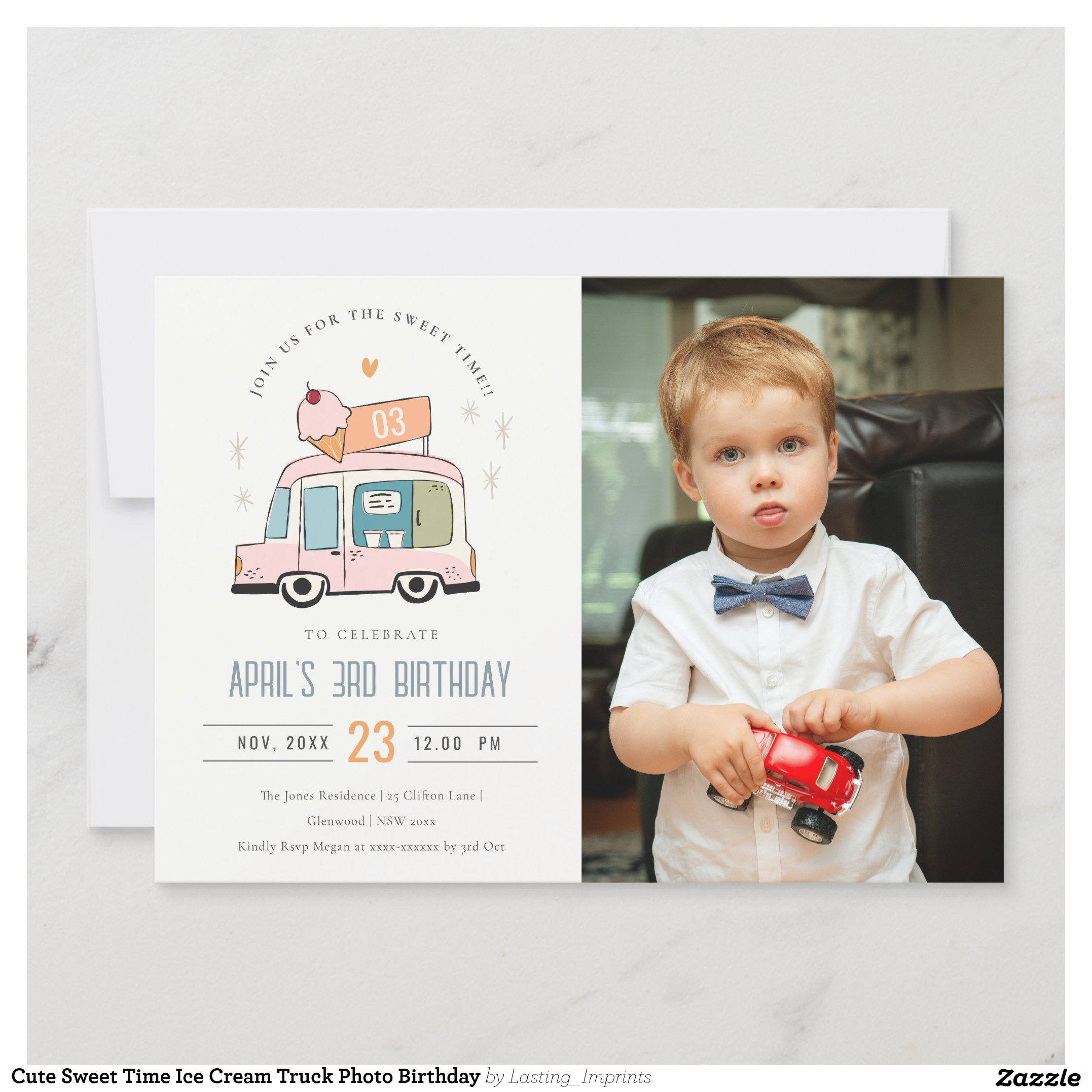 Cute Sweet Time Ice Cream Truck Photo Birthday Invitation