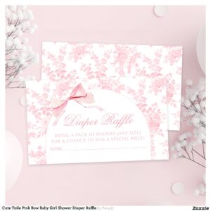 Cute Toile Pink Bow Baby Girl Shower Diaper Raffle Enclosure Card