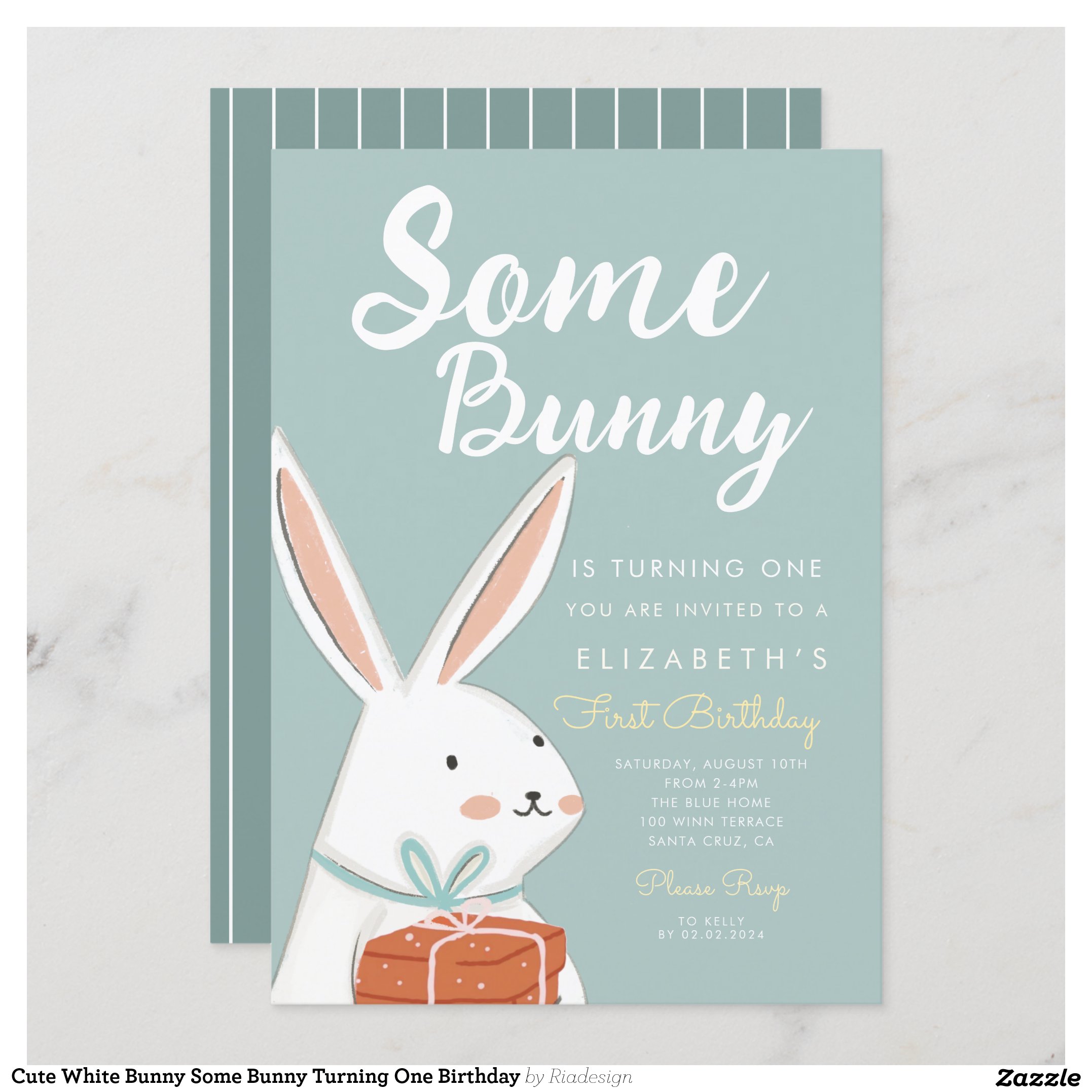 Cute White Bunny Some Bunny Turning One Birthday Invitation