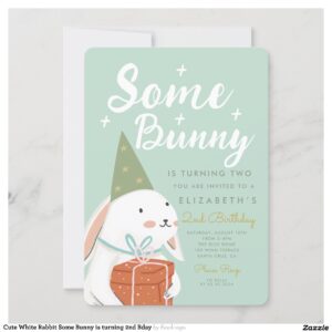 Cute White Rabbit Some Bunny is turning 2nd Bday Invitation