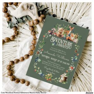 Cute Woodland Animal Adventure Neutral Baby Shower Invitation