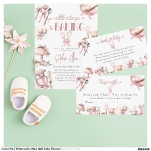 Cutie Pie Watercolor Pink Girl Baby Shower Invitation