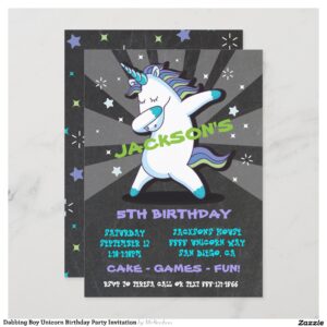 Dabbing Boy Unicorn Birthday Party Invitation