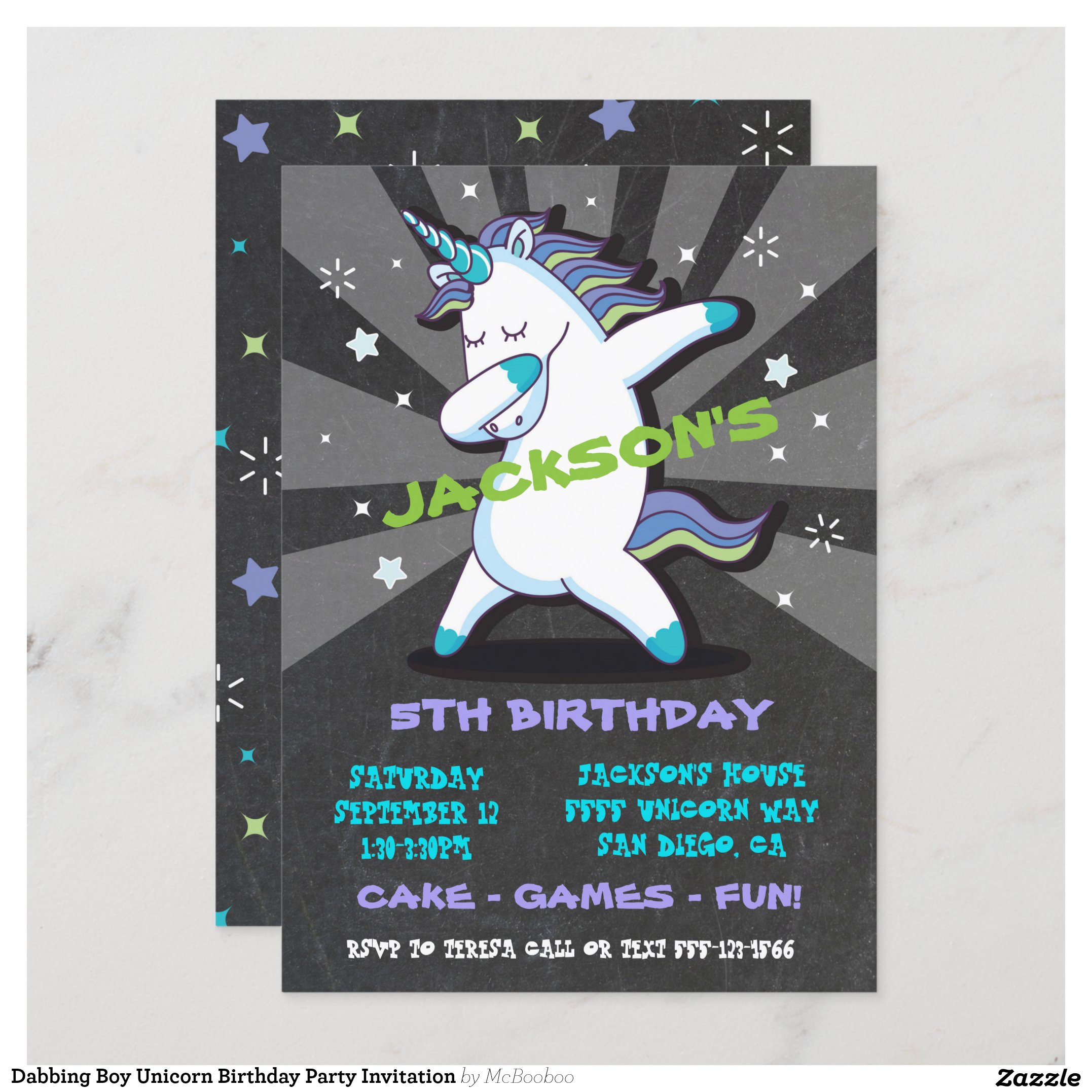 Dabbing Boy Unicorn Birthday Party Invitation