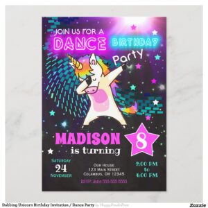 Dabbing Unicorn Birthday Invitation / Dance Party