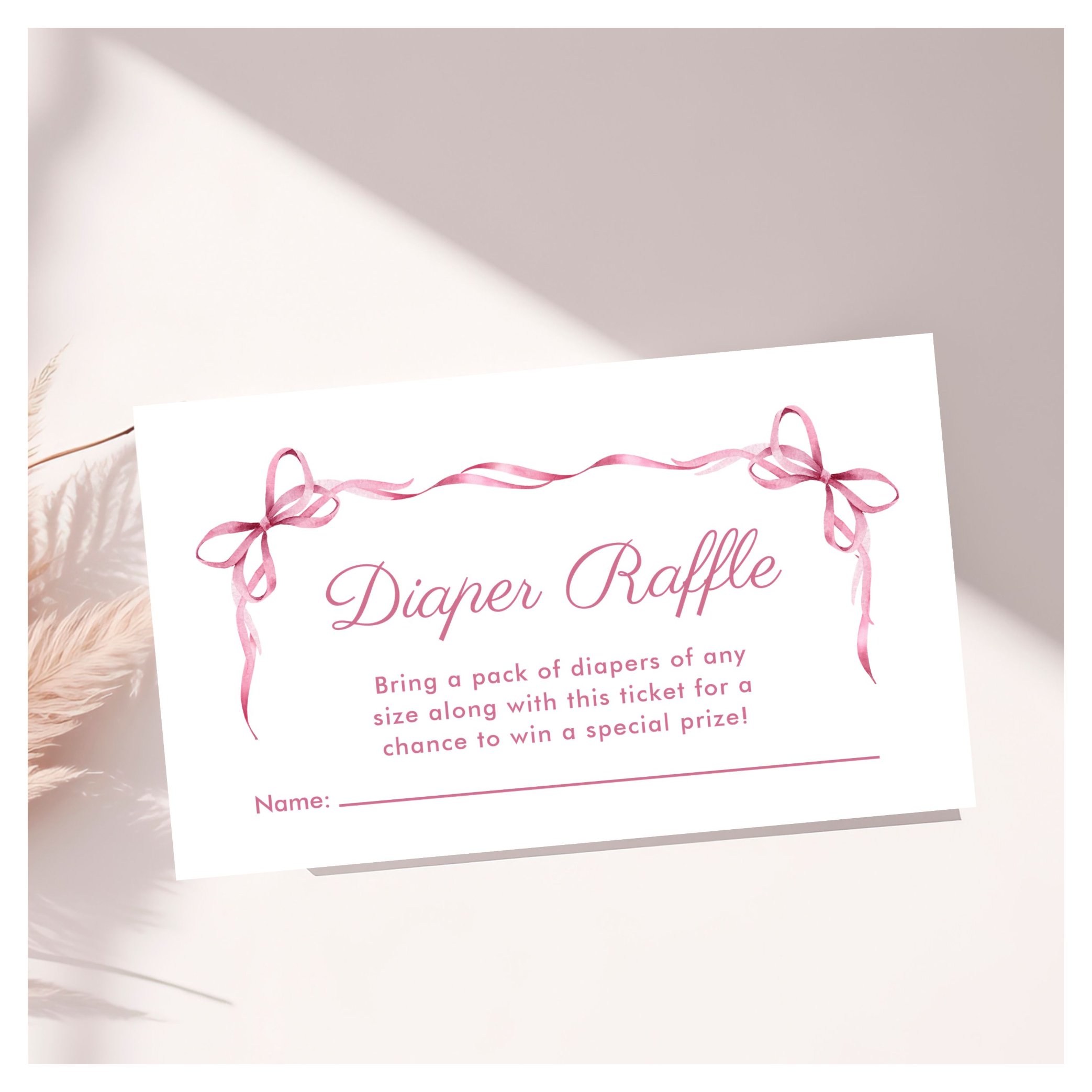 Diaper Raffle Coquette Bows Baby Girl Shower Enclosure Card
