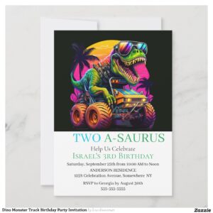 Dino Monster Truck Birthday Party Invitation