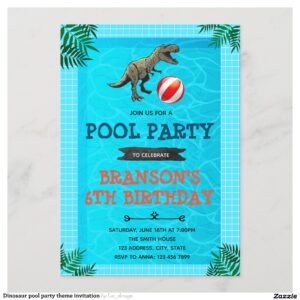 Dinosaur pool party theme invitation