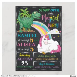 Dinosaur & Unicorn Birthday Invitation