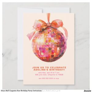 Disco Ball Coquette Bow Birthday Party Invitations