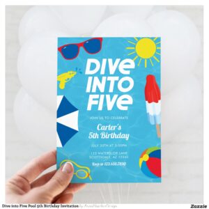 Dive into Five Pool 5th Birthday Invitation