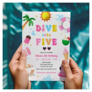 Dive into Five Pool Party Girl 5th Birthday Party Invitation