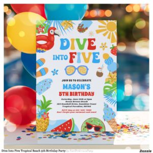 Dive Into Five Tropical Beach 5th Birthday Party Invitation