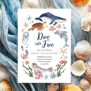 Dive into Five Under the Sea Nautical 5th Birthday Invitation
