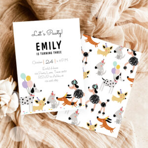 Dog Birthday Party Puppy Pawty Modern Girl Invite